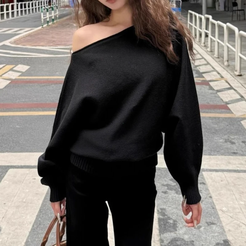 Batwing Long Sleeve Knitted Pullover Women 380g Thick Off Shoulder Top Korean Fashion Sweater Loose Casual Autumn Outwear Pull - Image 3