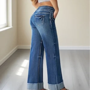 Women Jeans Stretchy High Waist Wide Leg Denim Pants Flared Trousers Loose Straight Fit Fashion Comfortable Casual Wear