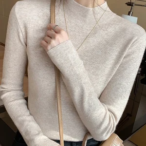 AOSSVIAO Turtleneck Sweater Women Fashion 2024 New Stretch Tops Women Knitted Pullovers Long Sleeve Bottoming Knitted Sweater