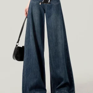 Casual Womens Jeans Autumn Winter High Waist Wide Leg Loose Trousers Vintage Heavyweight Lazy Drape Straight Long Pants