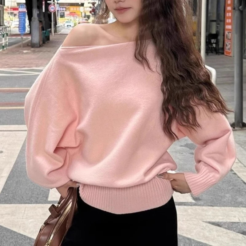 Batwing Long Sleeve Knitted Pullover Women 380g Thick Off Shoulder Top Korean Fashion Sweater Loose Casual Autumn Outwear Pull - Image 4