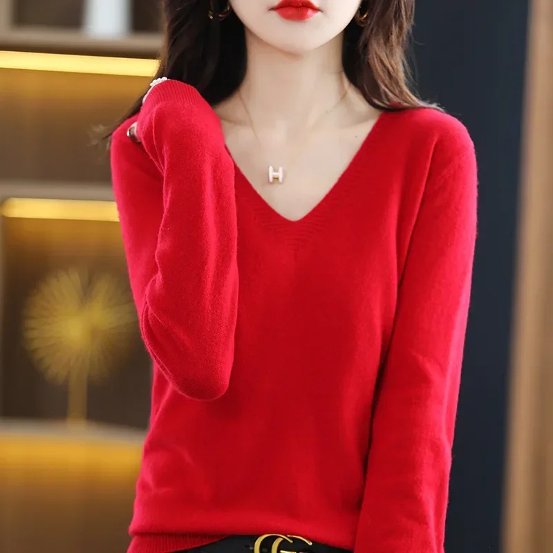 Autumn Winter Women Sweater 2025 Korean Fashion Knitwears Warm Long Sleeve V-neck Knit Pullovers Slim Fit Bottoming Shirt Jumper - Image 5
