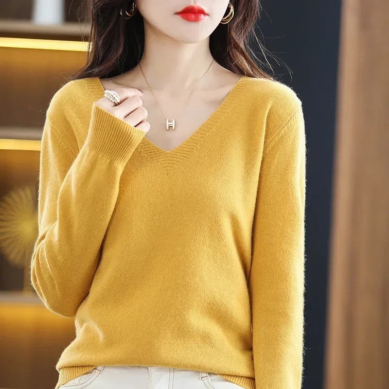 Autumn Winter Women Sweater 2025 Korean Fashion Knitwears Warm Long Sleeve V-neck Knit Pullovers Slim Fit Bottoming Shirt Jumper - Image 4