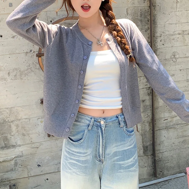 Women's Long Sleeve 2025 Cardigan O Neck Button Down Knit Lady Autumn Spring Knitted Single-breasted Cardigan Sweaters - Image 2