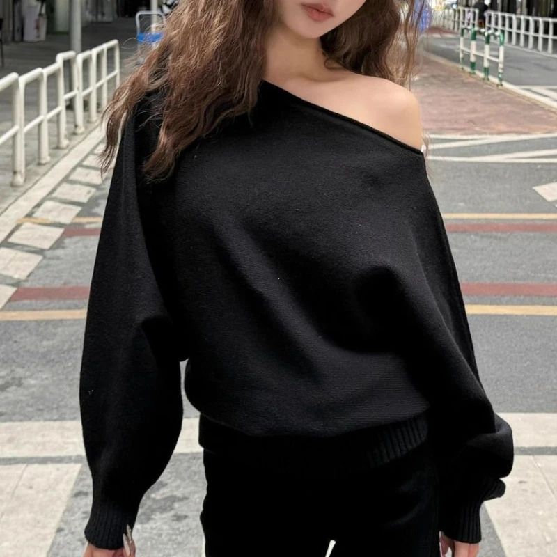 Batwing Long Sleeve Knitted Pullover Women 380g Thick Off Shoulder Top Korean Fashion Sweater Loose Casual Autumn Outwear Pull - Image 5