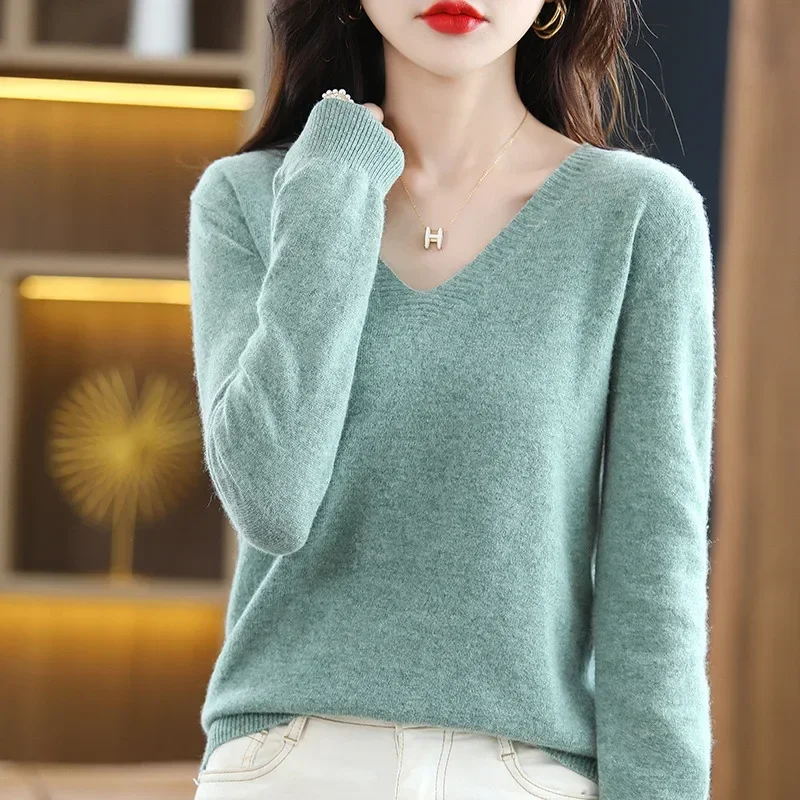 Autumn Winter Women Sweater 2025 Korean Fashion Knitwears Warm Long Sleeve V-neck Knit Pullovers Slim Fit Bottoming Shirt Jumper - Image 2