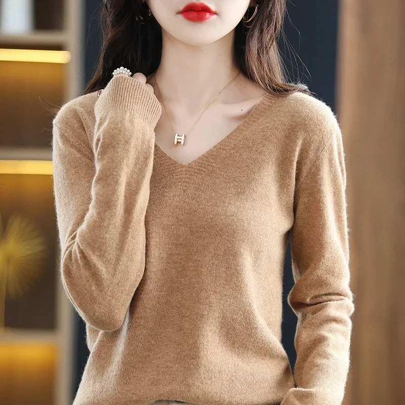 Autumn Winter Women Sweater 2025 Korean Fashion Knitwears Warm Long Sleeve V-neck Knit Pullovers Slim Fit Bottoming Shirt Jumper - Image 3
