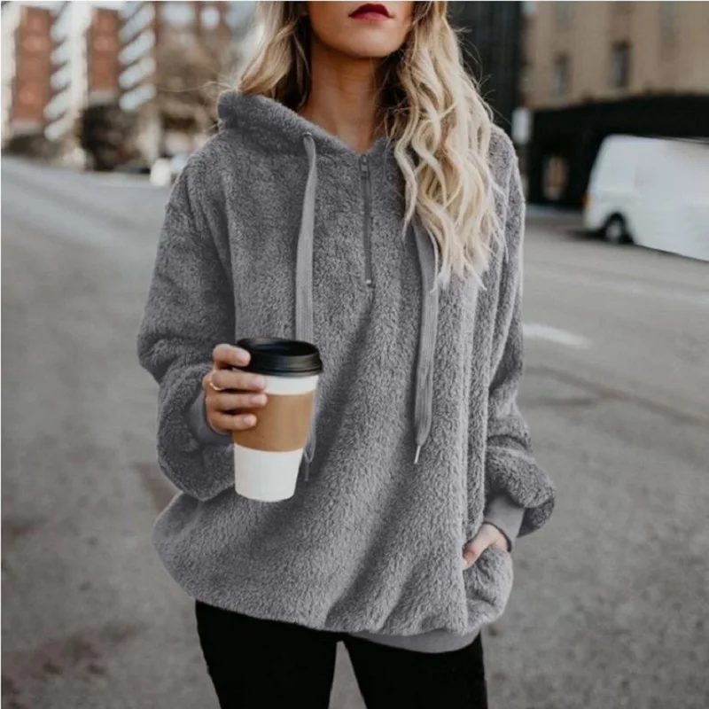 Fashion Trend Long-sleeved Hooded Solid Color, Women's Sweater Coat - Image 4