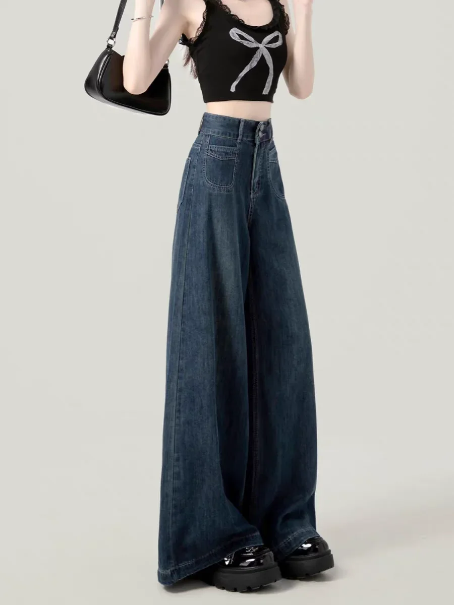 Casual Womens Jeans Autumn Winter High Waist Wide Leg Loose Trousers Vintage Heavyweight Lazy Drape Straight Long Pants - Image 2