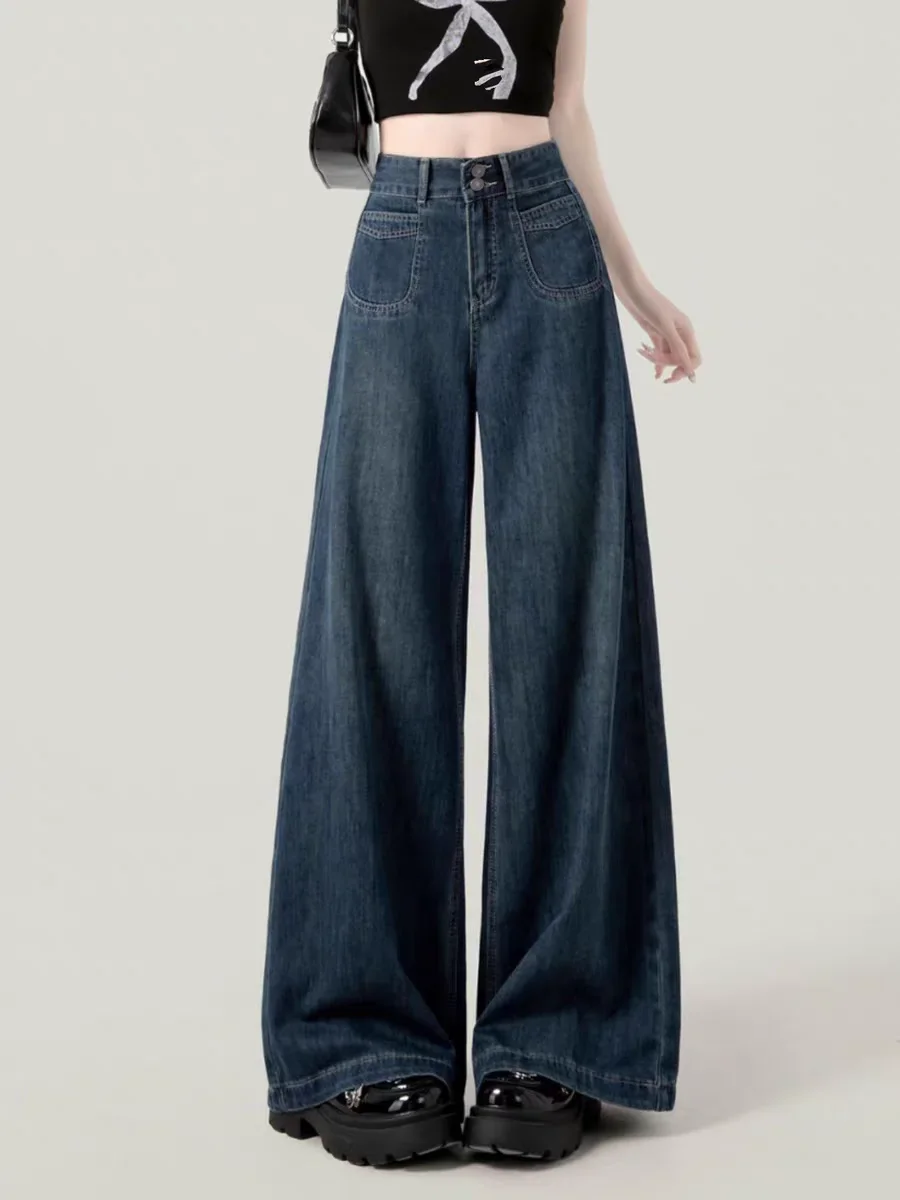 Casual Womens Jeans Autumn Winter High Waist Wide Leg Loose Trousers Vintage Heavyweight Lazy Drape Straight Long Pants - Image 3