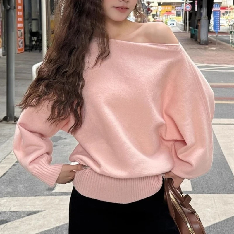 Batwing Long Sleeve Knitted Pullover Women 380g Thick Off Shoulder Top Korean Fashion Sweater Loose Casual Autumn Outwear Pull - Image 6
