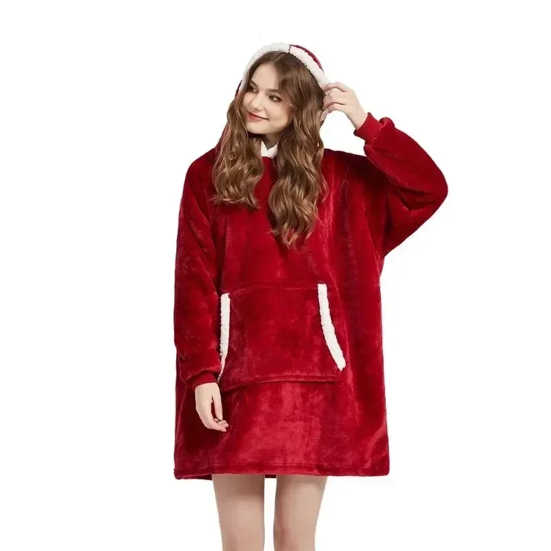 Winter Hoodies Sweatshirt Women Men Pullover Fleece Giant TV Oversized Blanket with Long Flannel Sleeves - Image 2